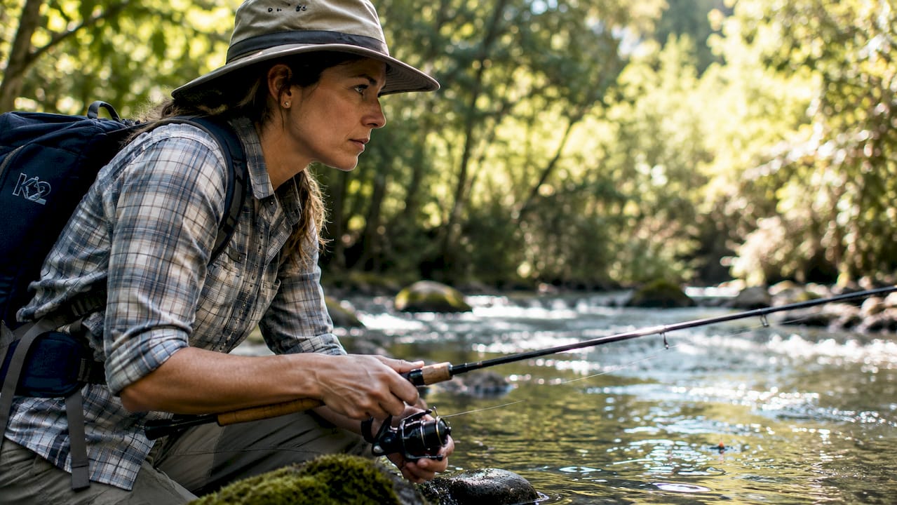 Angler watching bait float during live bait fishing