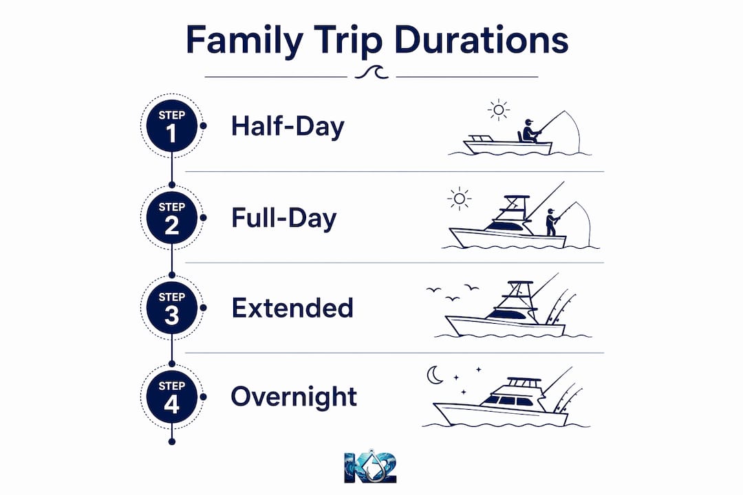 Infographic showing family fishing trip duration types