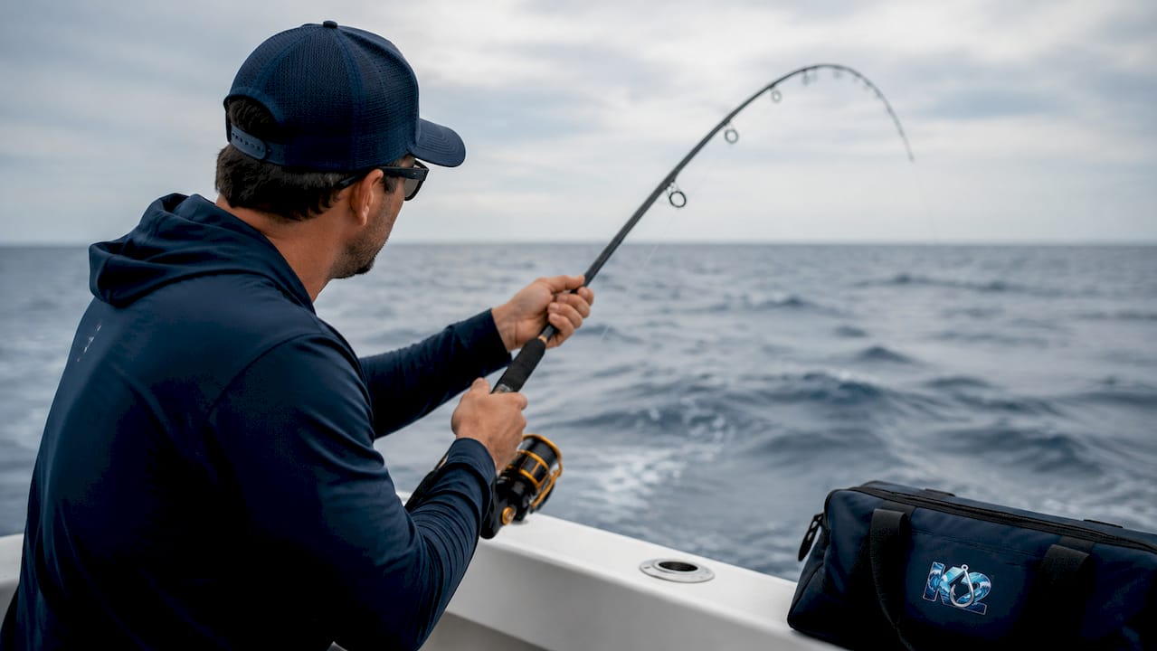 Close-up hands holding kid-friendly fishing reel
