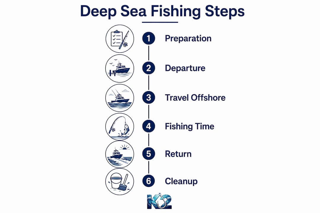 Infographic showing deep sea fishing trip steps