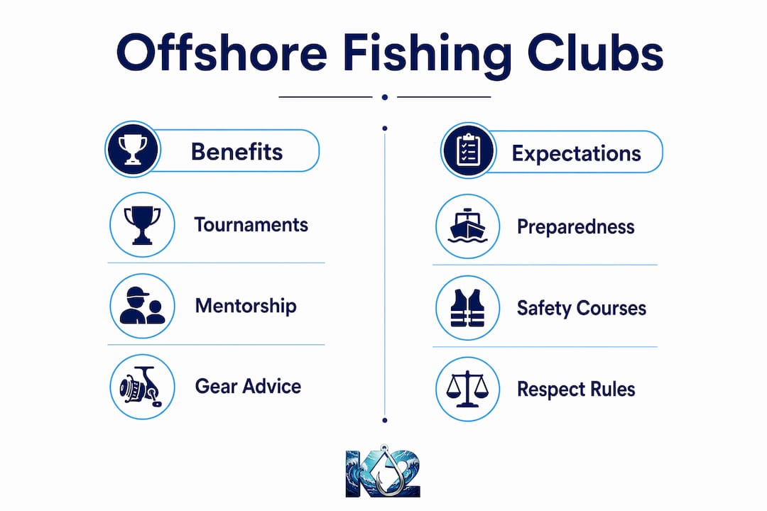Infographic comparing offshore fishing club benefits and expectations