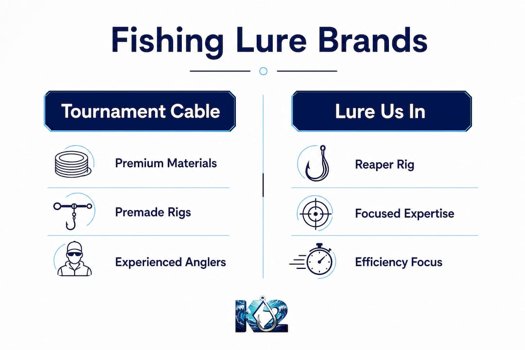 Infographic comparing key features of two fishing lure brands