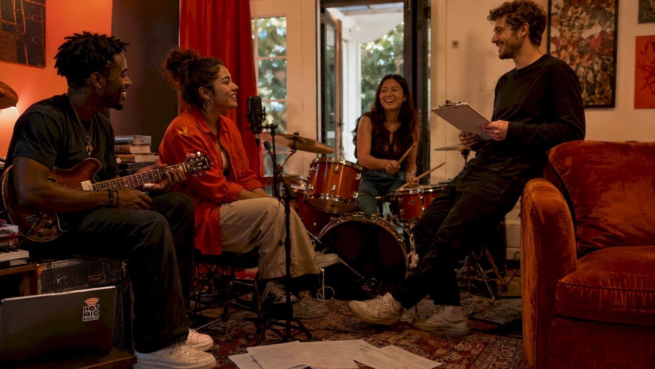 Musicians rehearsing in recording studio
