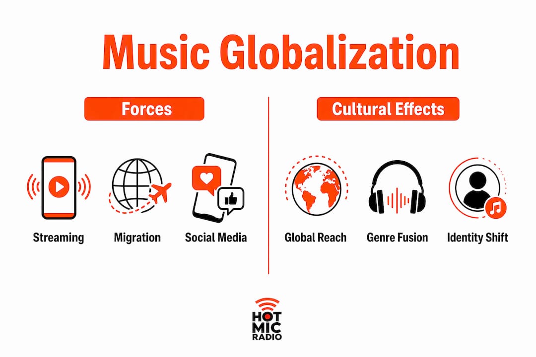 Infographic comparing music globalization forces and cultural effects