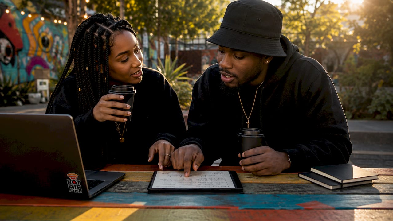 Two musicians discussing Afrobeats and RB fusion