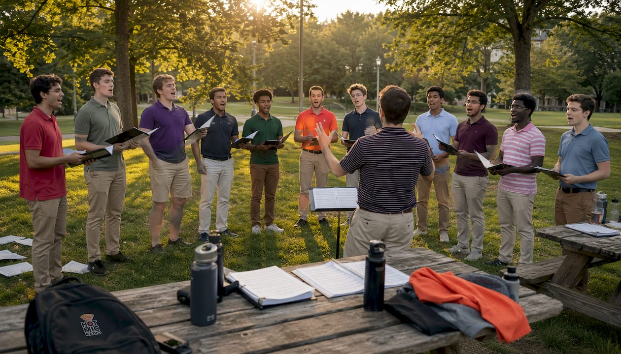 Yale Whiffenpoofs choir rehearsing in China cultural center