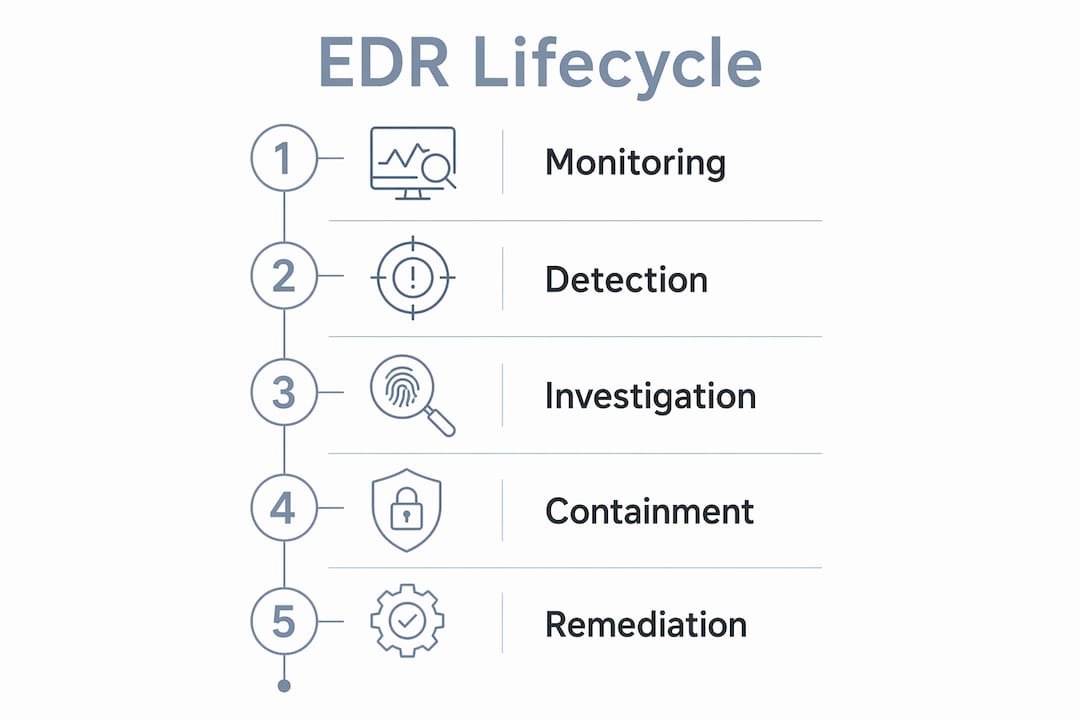 Infographic illustrating endpoint detection response lifecycle stages
