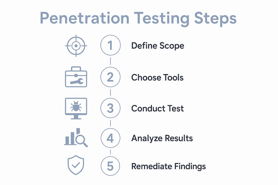 Infographic illustrating penetration testing steps for startups