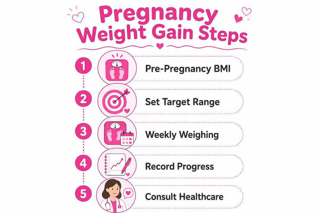 Infographic detailing pregnancy weight gain steps