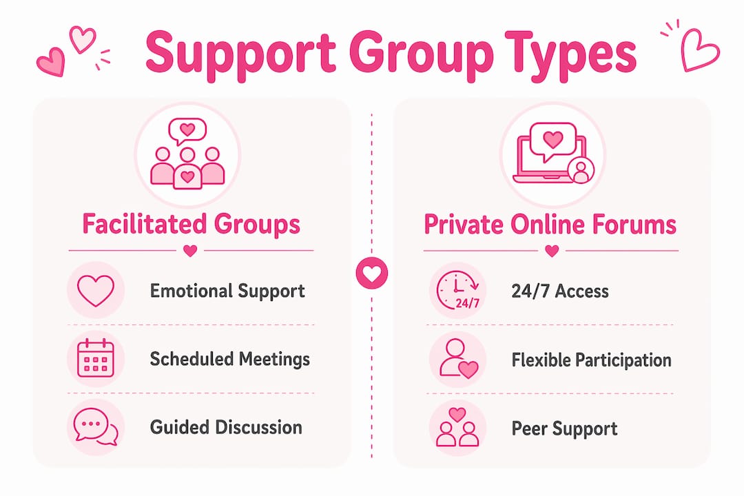 Infographic comparing types of pregnancy support groups