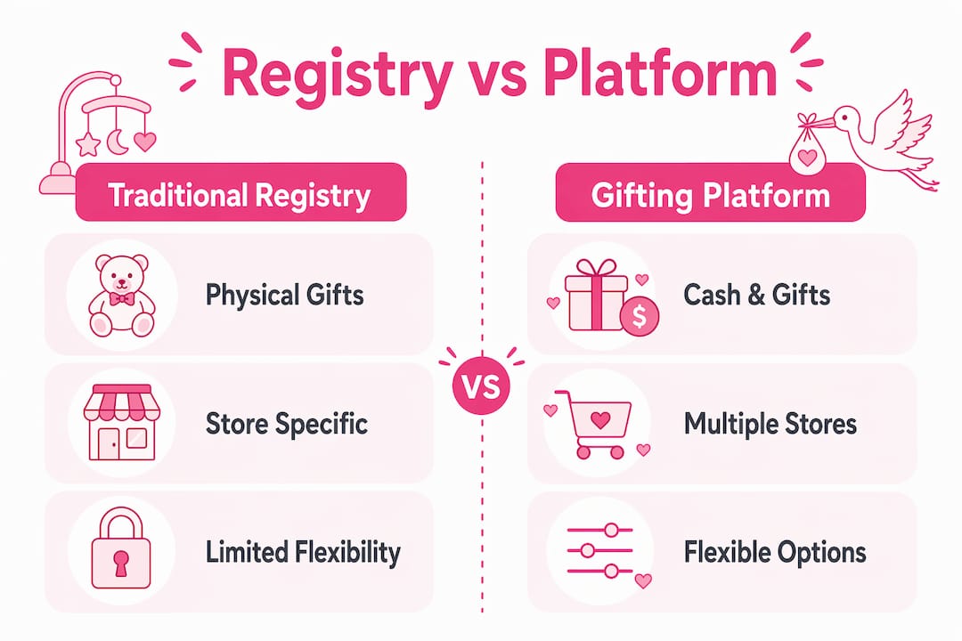 Infographic comparing traditional registries and pregnancy gifting platforms