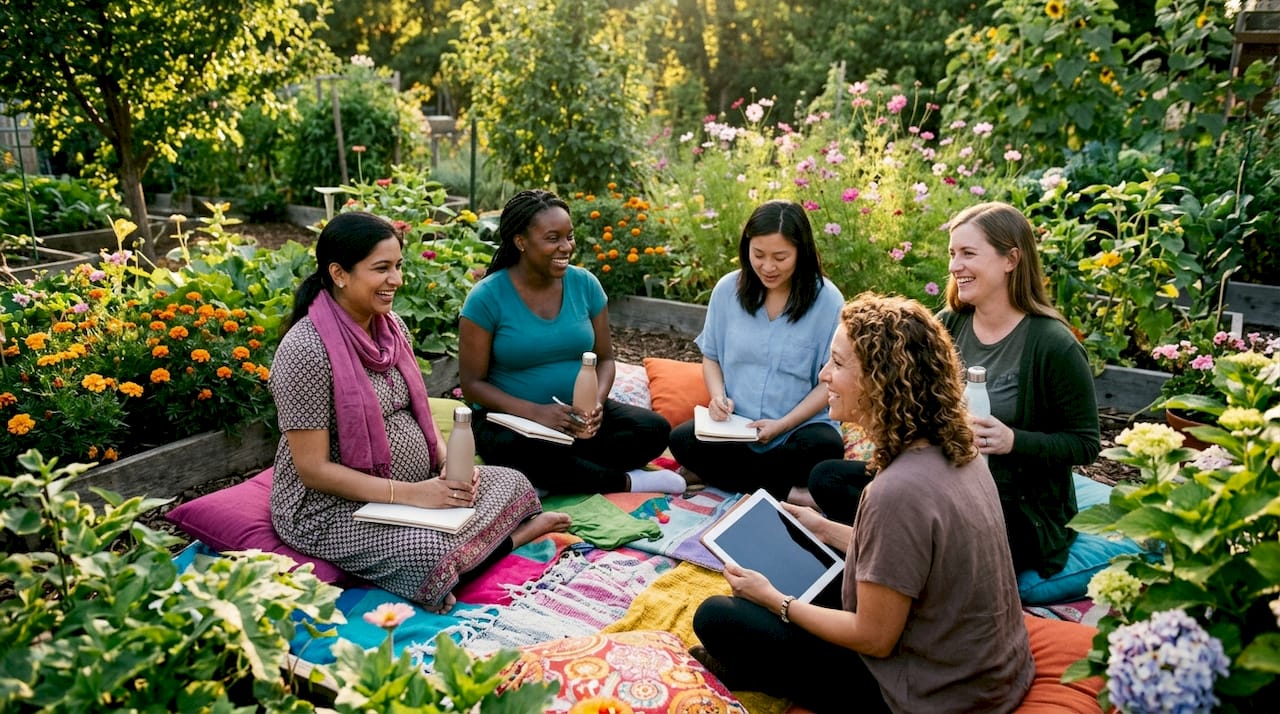 Pregnant group sharing in community center