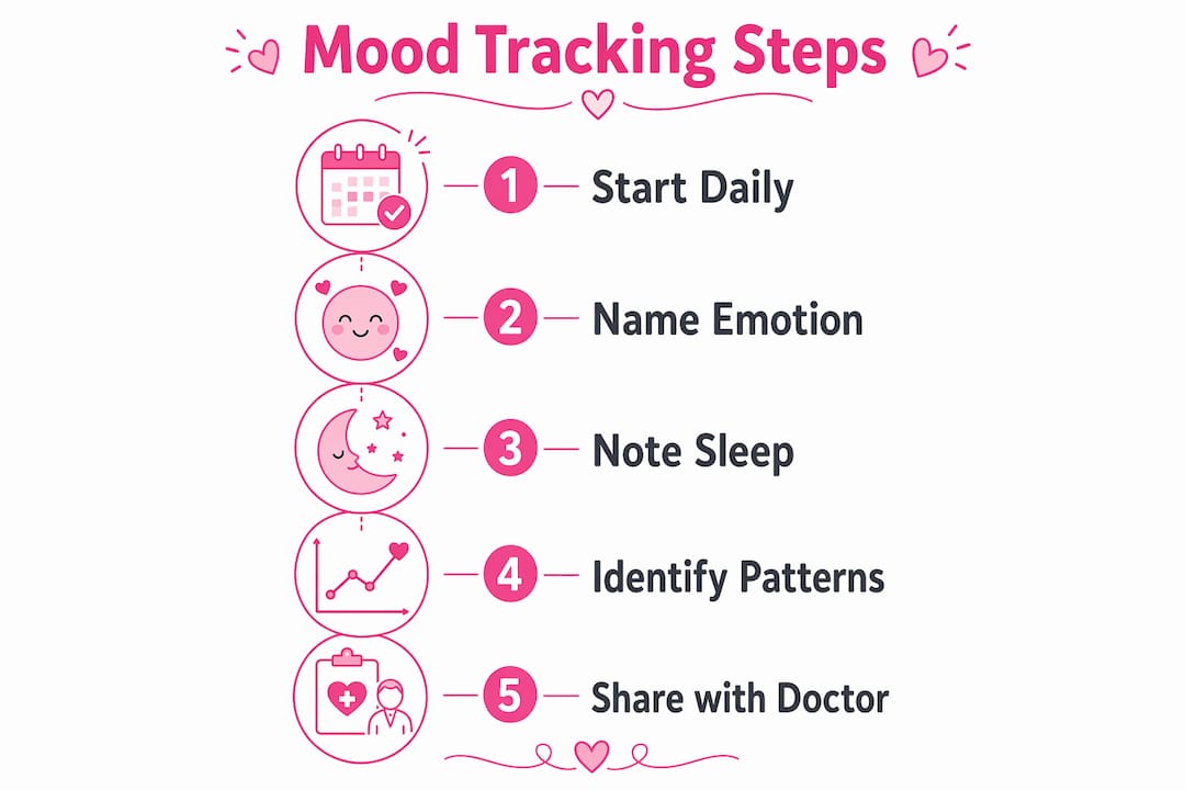 Infographic showing mood tracking steps during pregnancy