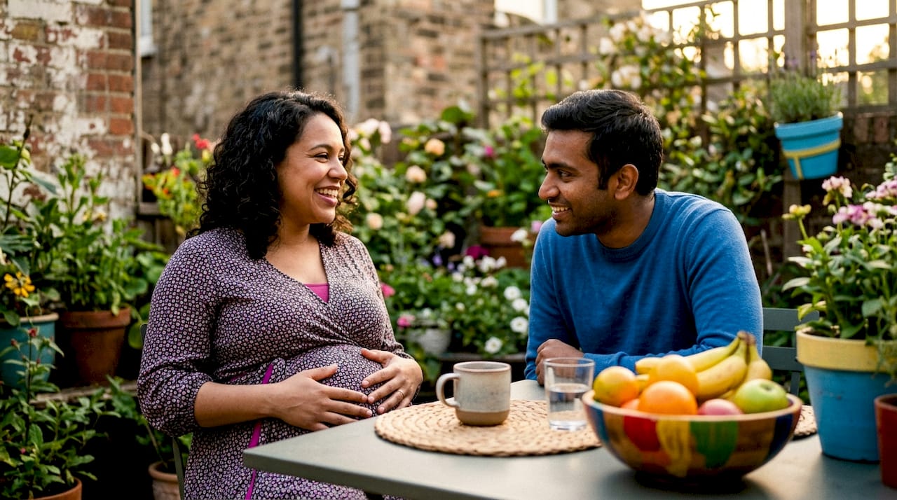 Couple discussing early pregnancy announcement