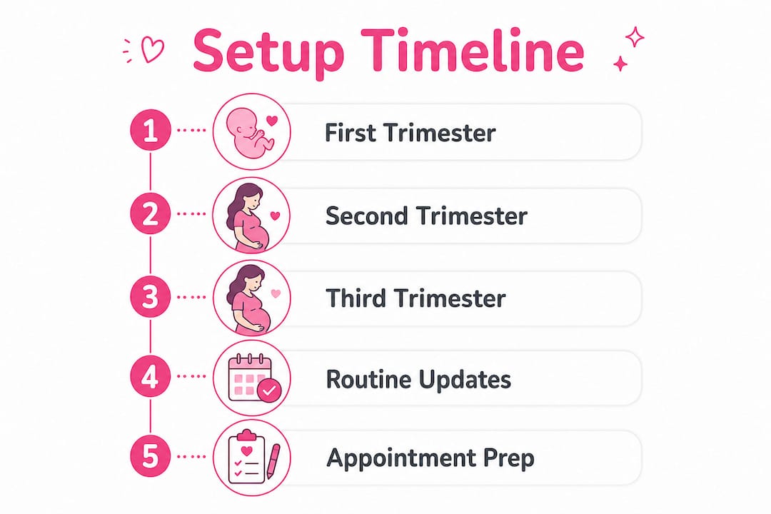 Vertical flow infographic showing pregnancy dashboard setup stages