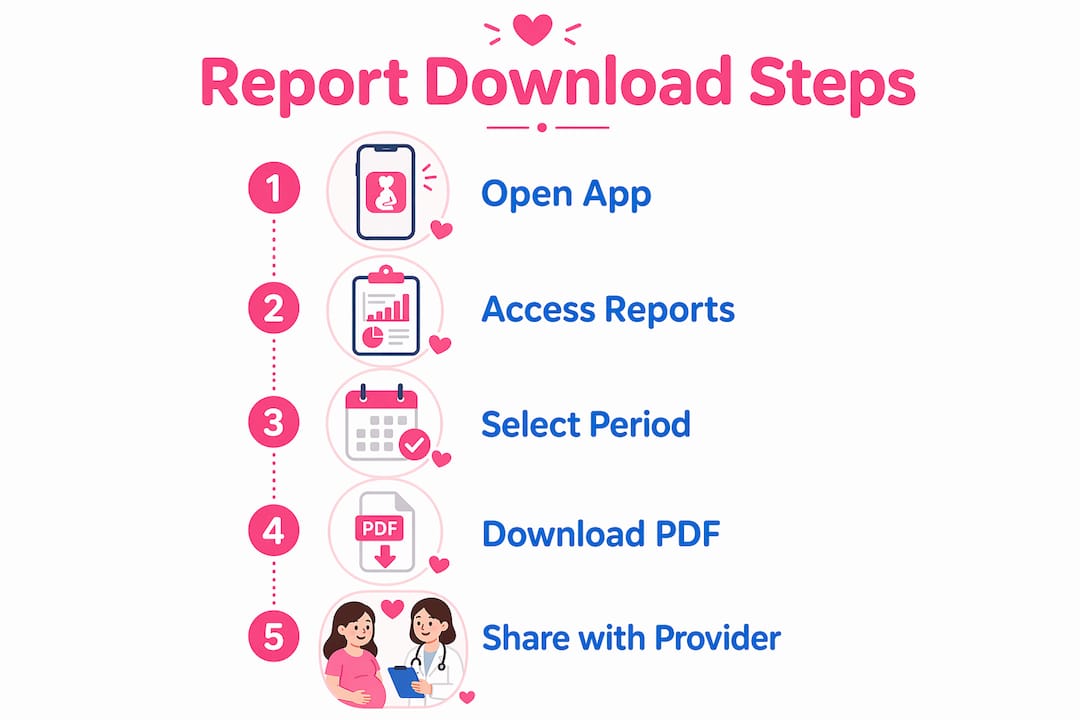 Infographic showing steps to download pregnancy report