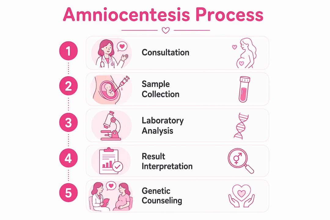 Infographic showing steps in amniocentesis gender detection process