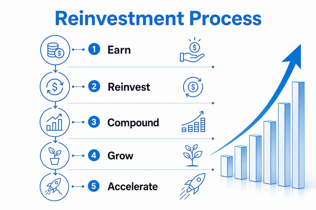 Infographic illustrating steps of reinvestment process