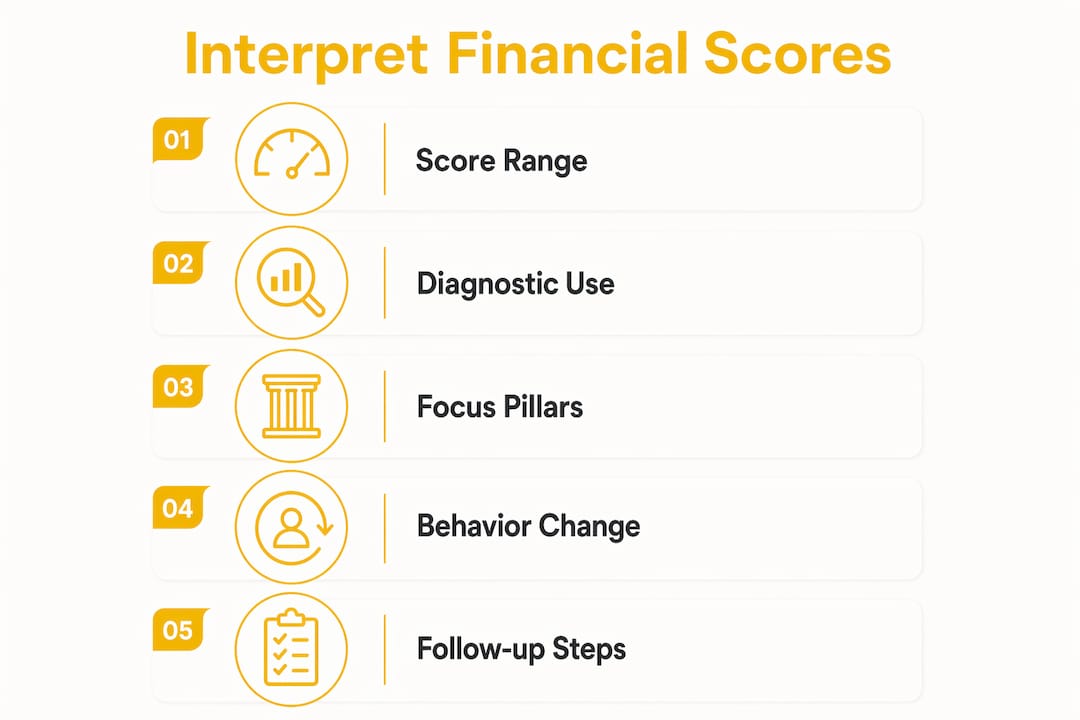 Infographic showing steps to interpret financial health scores