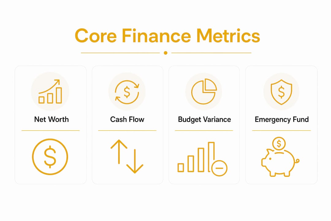Infographic showing key personal finance dashboard metrics