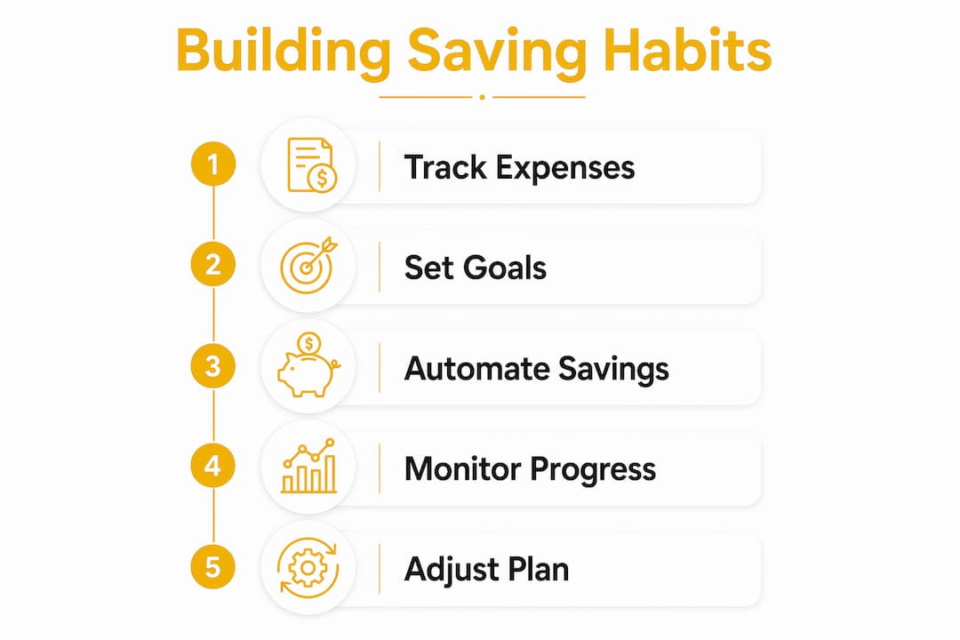 Infographic illustrating steps to build saving habits