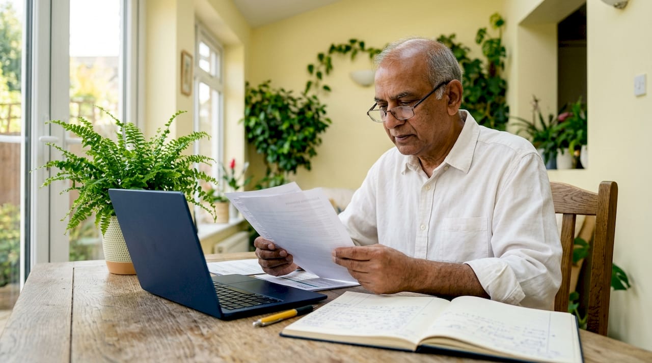 Senior man reviewing financial documents