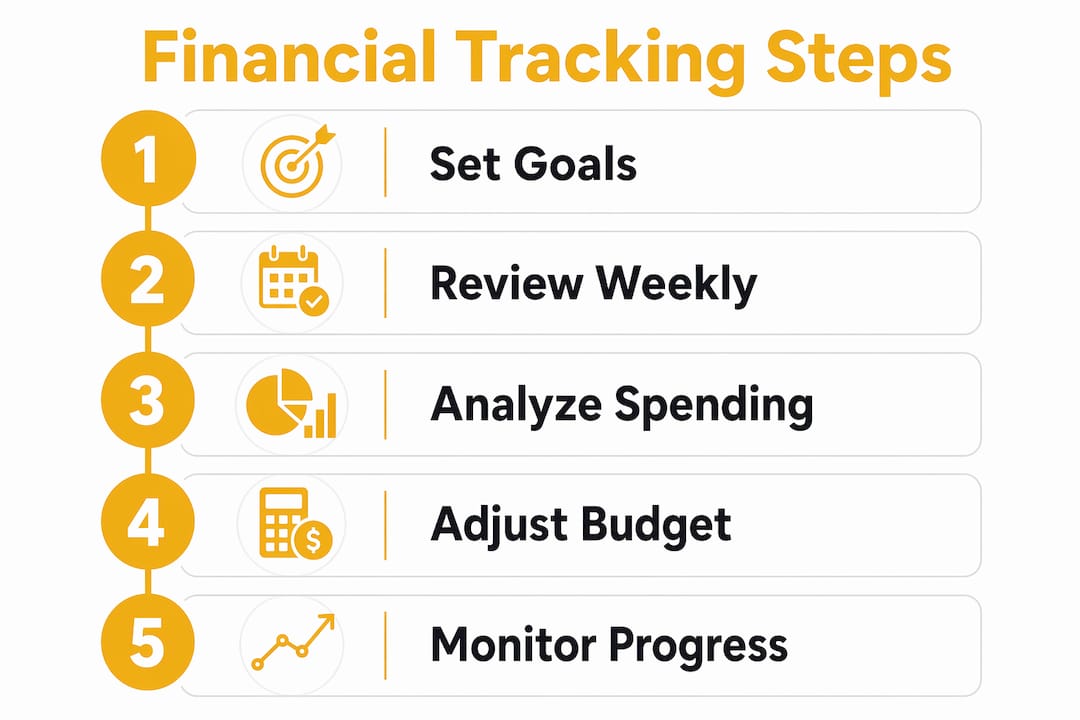 Infographic illustrating five steps of financial tracking process