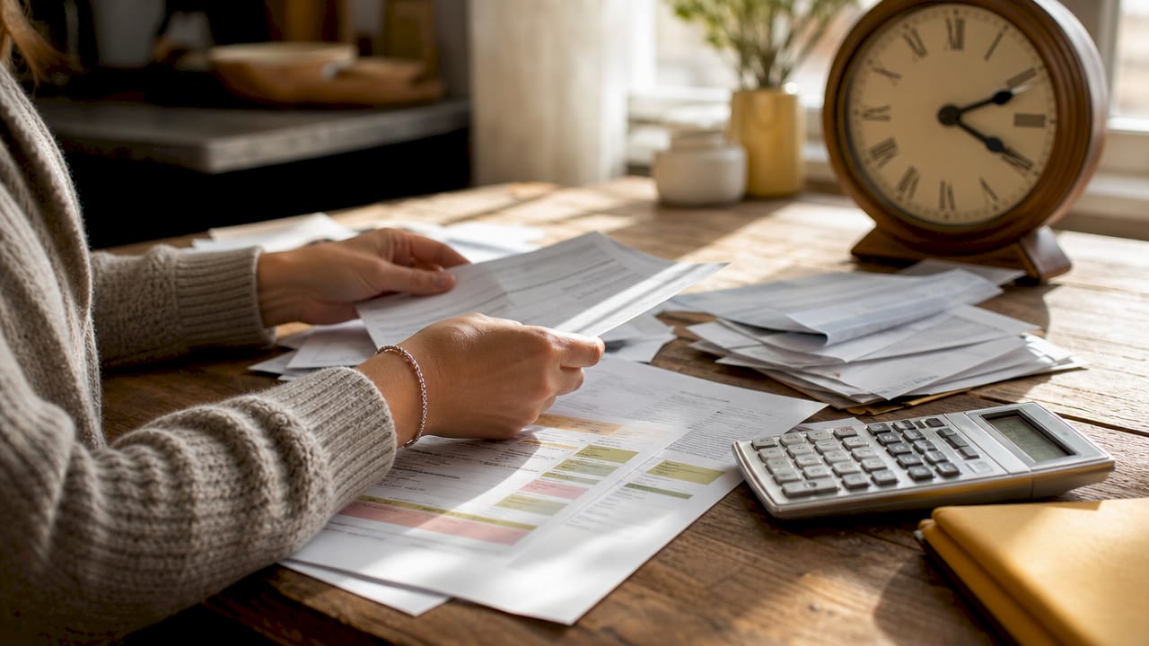 Close-up of hands handling financial documents