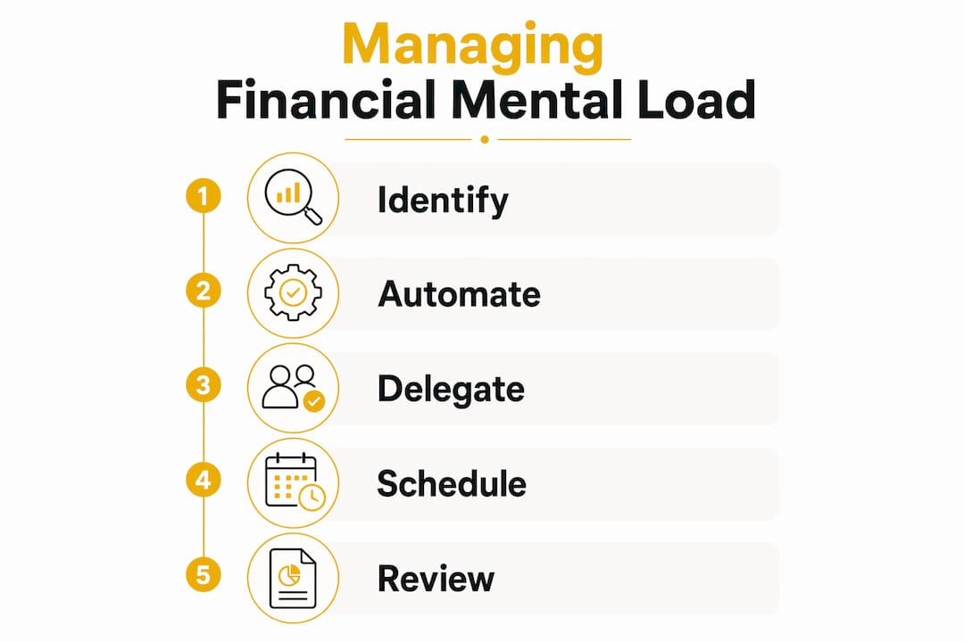 Infographic showing steps to manage financial mental load