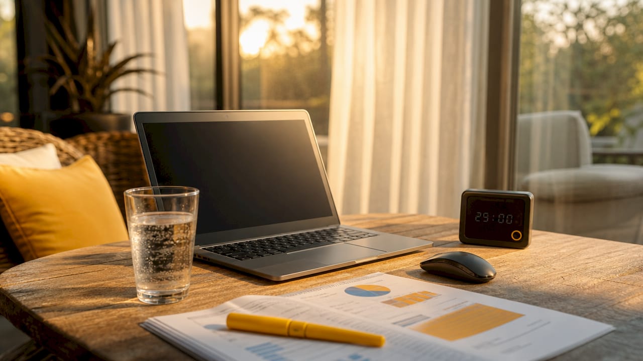 Side view of meeting table with financial planning materials
