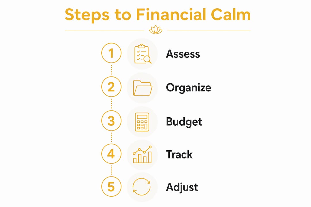 Infographic showing five steps to reduce financial anxiety