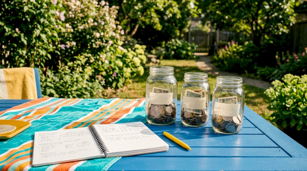 Close-up of jars with coins for emergency fund saving