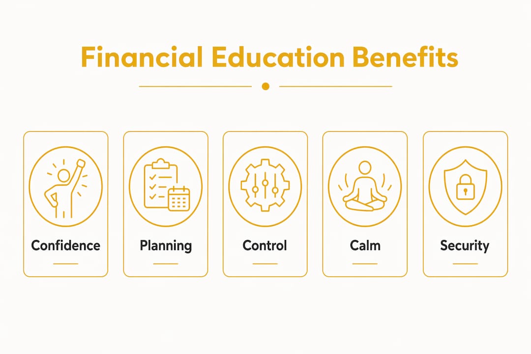 Infographic illustrating key financial education benefits