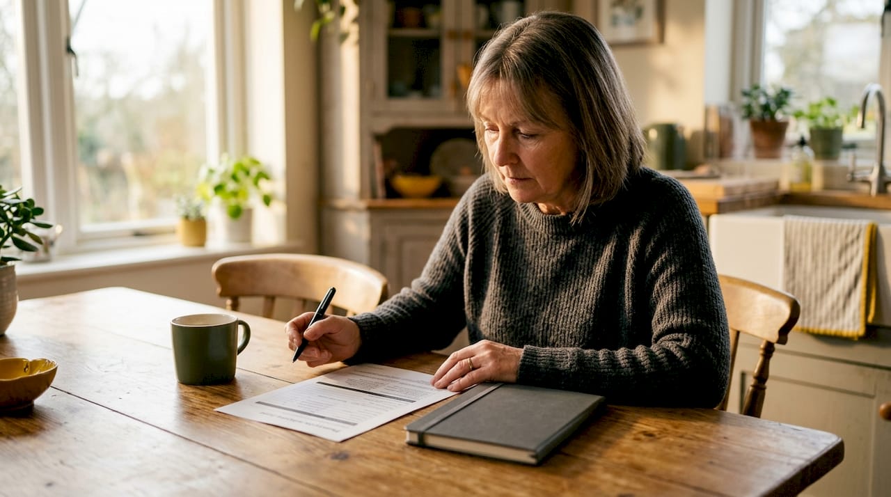 Hands handling financial risk documents on desk