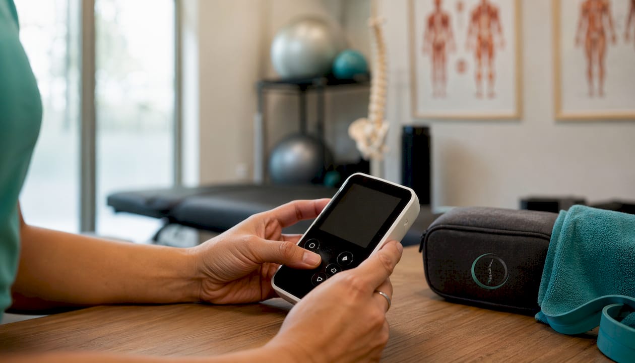 Hands adjusting digital pain assessment device