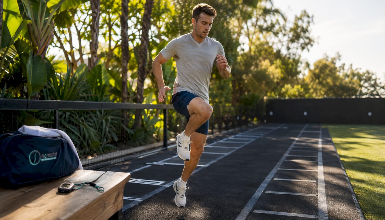 Athlete performing single-leg hop test