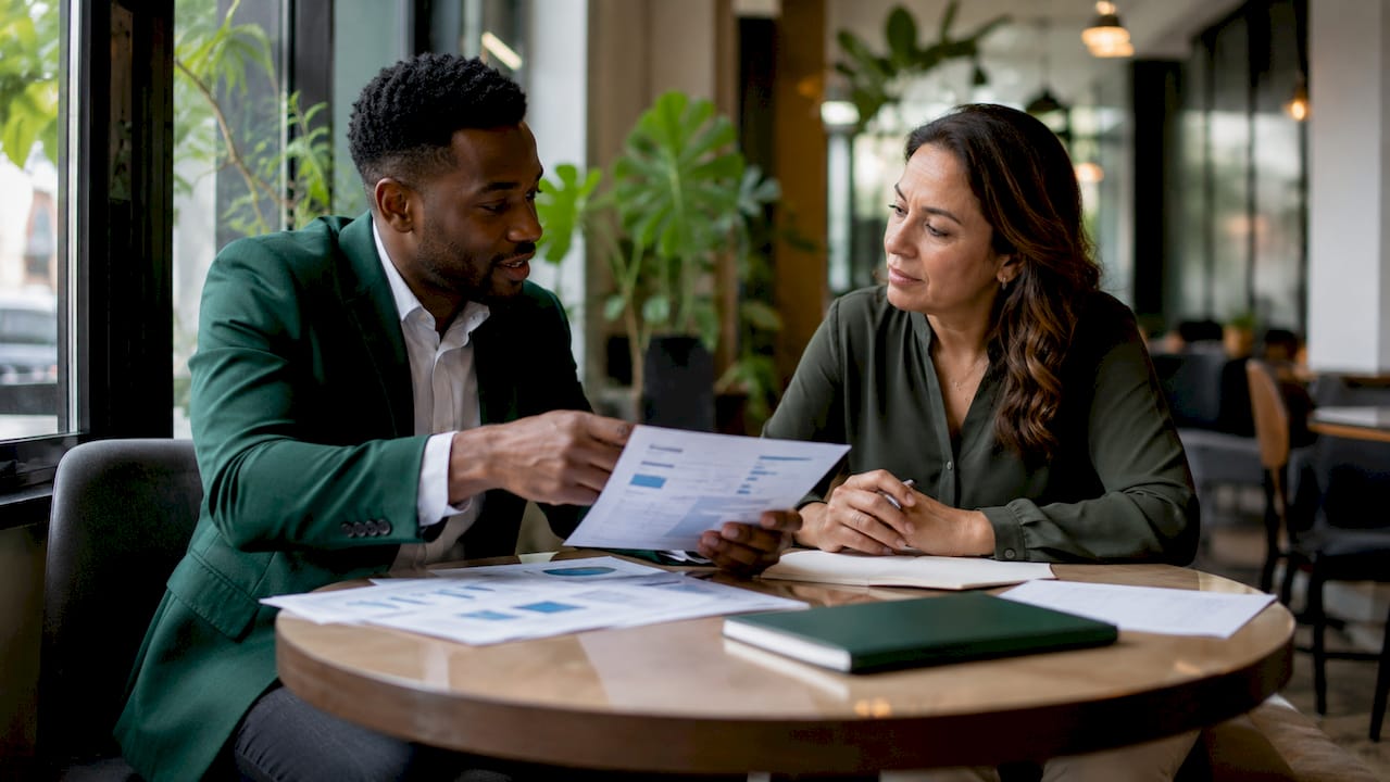 Bank employees discussing cross-selling strategy