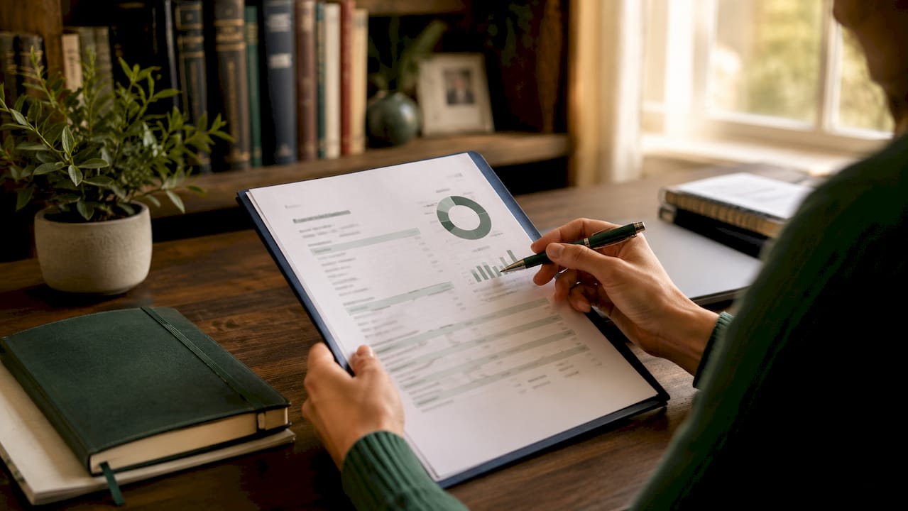 Hands reviewing printed student loan summary sheet