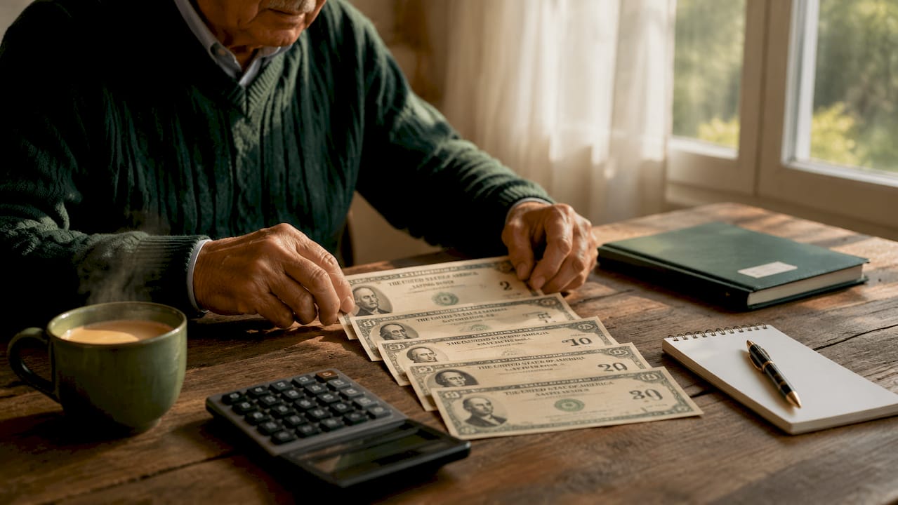 Hands arranging treasury bond certificates on desk