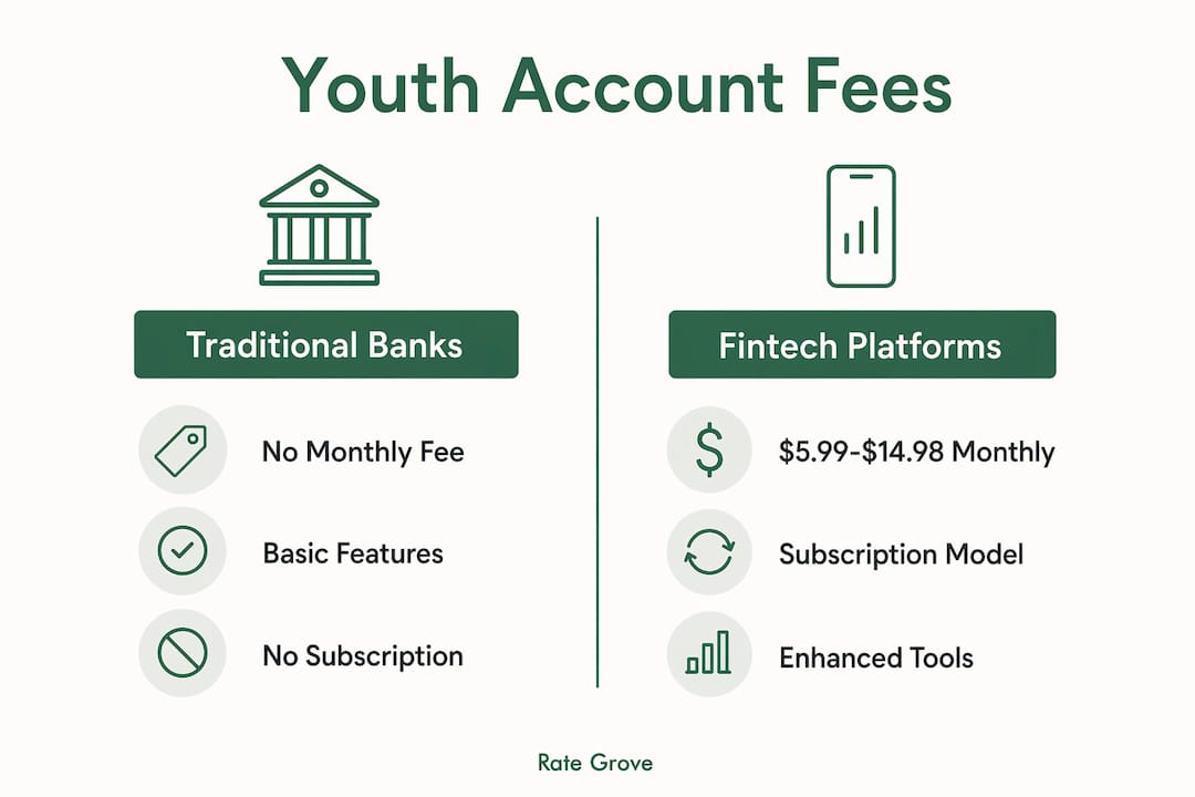 Infographic comparing traditional banks and fintech youth account fees