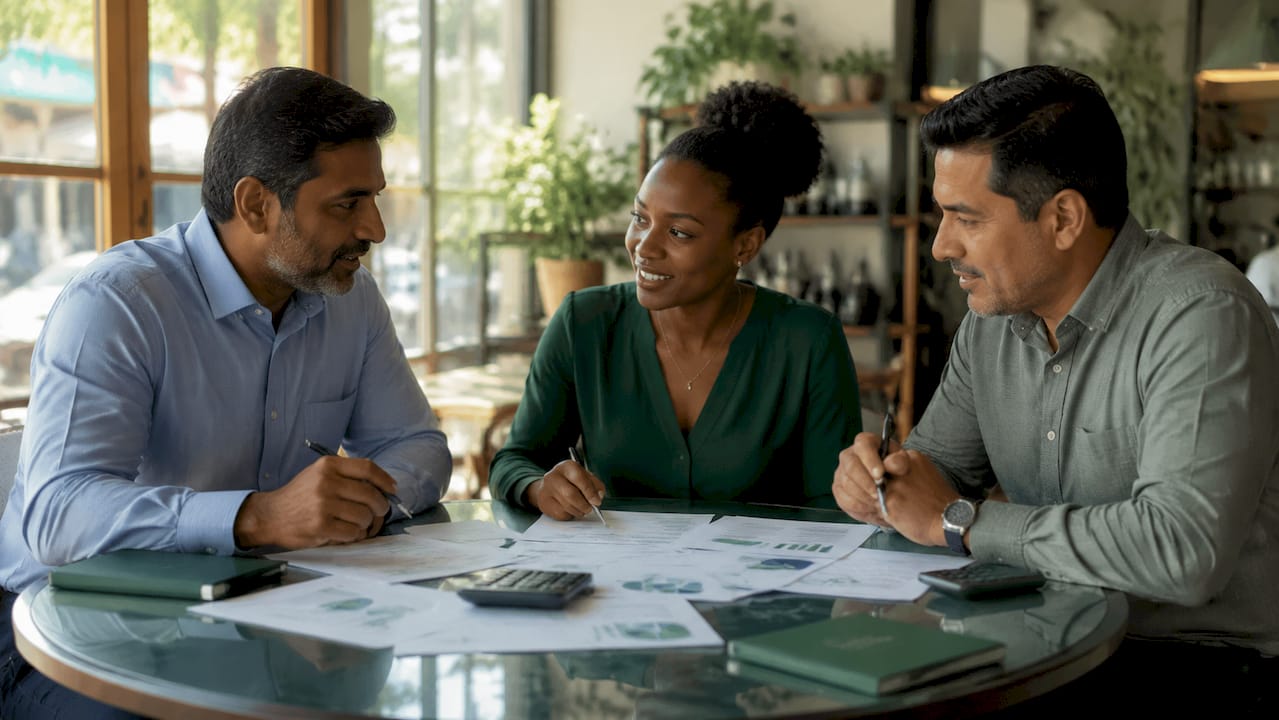 Bank staff discussing loan interest rates