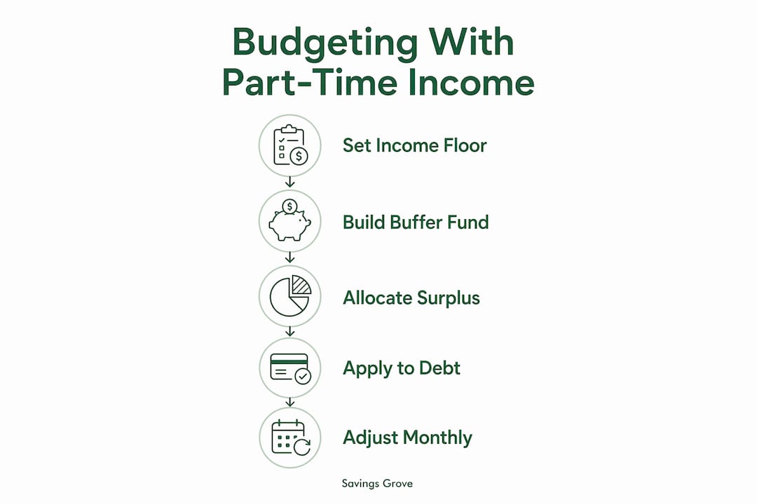 Infographic showing budgeting steps with part-time income