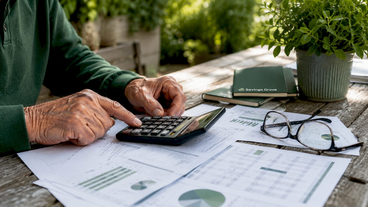 Senior hands calculating finances with documents