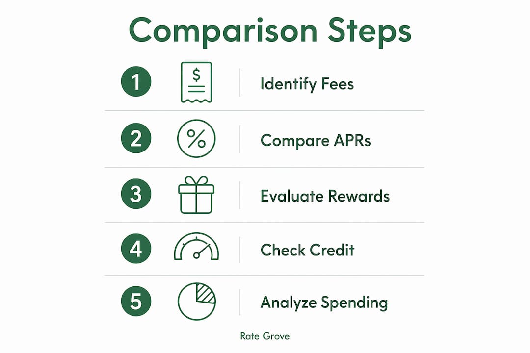 Infographic outlining steps for credit card comparison