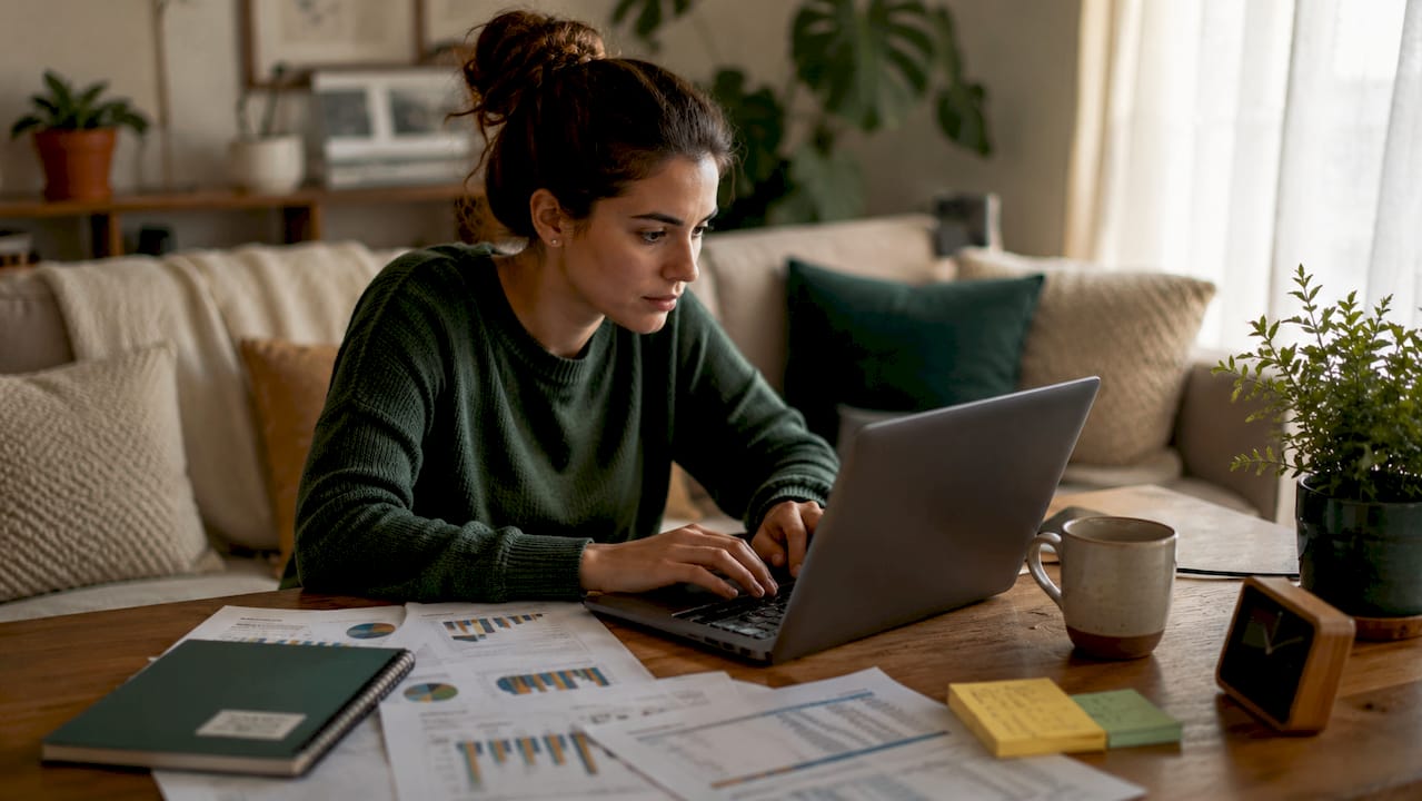 Hands typing on laptop keyboard for savings setup