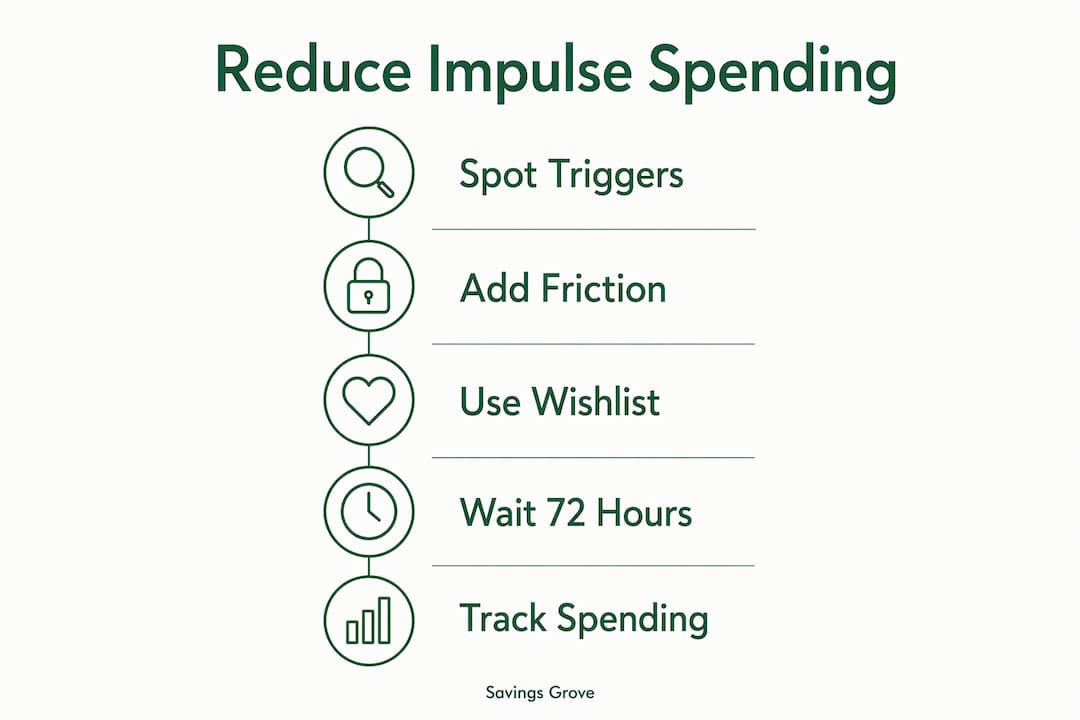 Infographic showing steps to reduce impulse spending