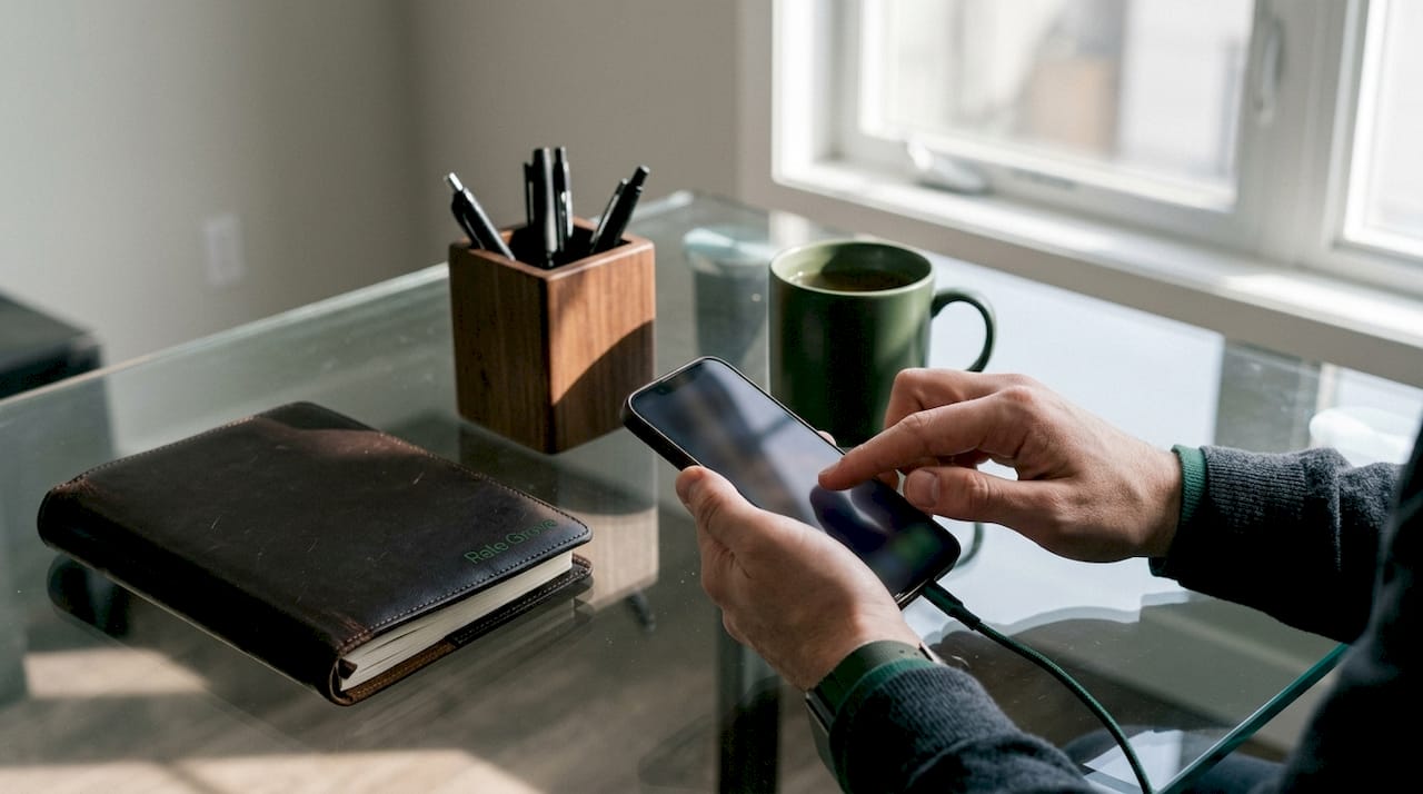 Hands setting up automatic transfers on tablet