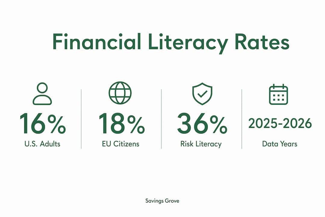 Infographic showing financial literacy statistics in U.S. and EU