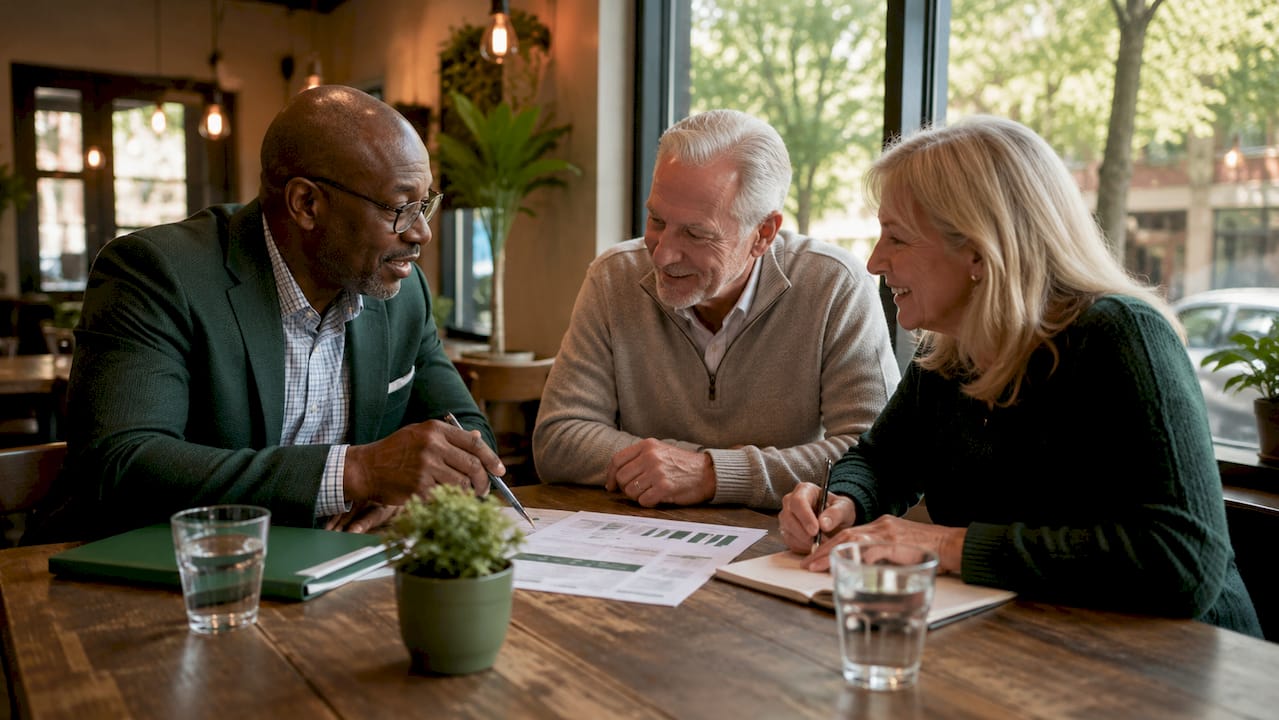 Financial advisor consulting retired couple