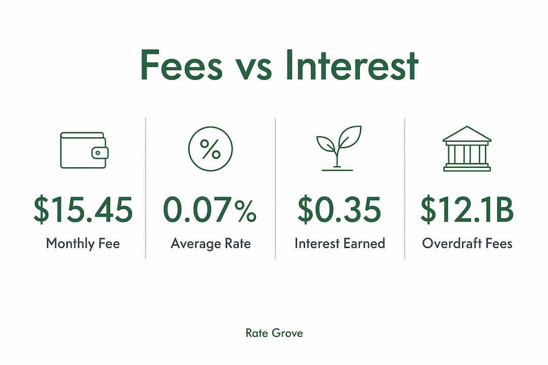 Infographic showing checking account fees compared to interest earnings
